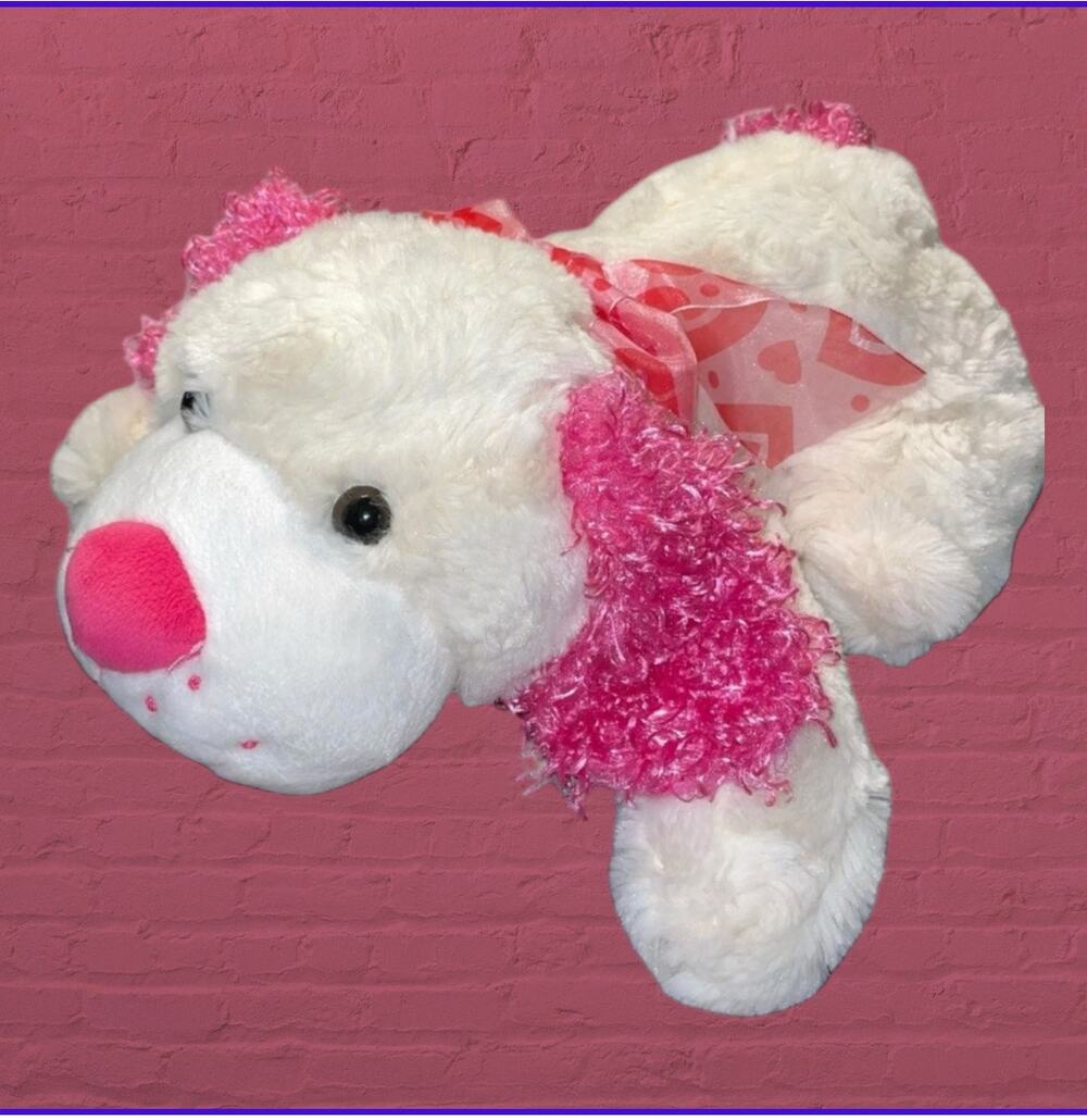 Homerbest Plush Dog Puppy Stuffed Animal Pink Heart Ribbon 15" Nursery Shower